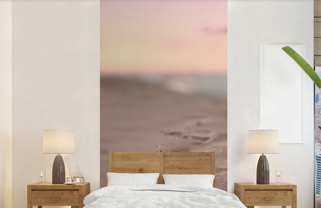 MuchoWow Fototapete für Wohnzimmer oder Schlafzimmer Wandtapete Vinyl Motivtapete Seestern - Sand - Sonne - 120x240 cm - Hintergrundbild