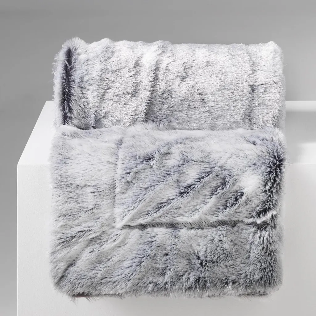 Plaid Couverture à Poil Doux 180x220 cm Imitation Antartic Gris Anthracite