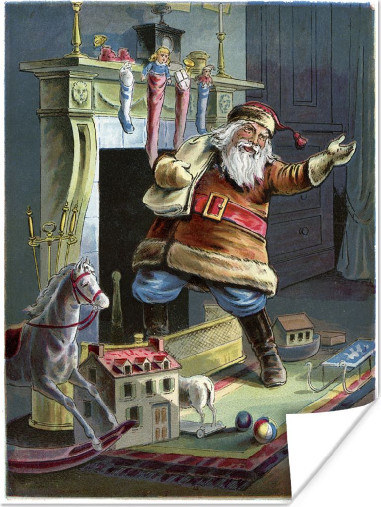 MuchoWow Poster Eine antike Illustration des Weihnachtsmanns am Kamin 60x80 cm - Schlafzimmer Dekoration