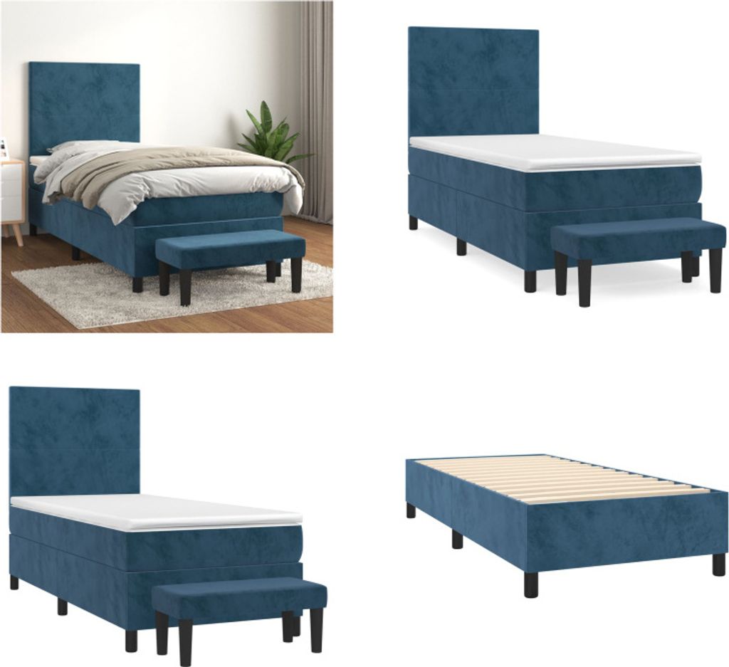 vidaXL Boxspringbett mit Matratze Dunkelblau 90x190 cm Samt