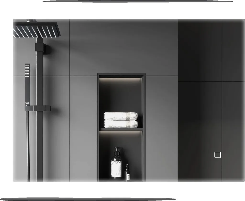 Grand Miroir Mural Lumineux LED 80x80 Noir Anti-buée pour Lavabo