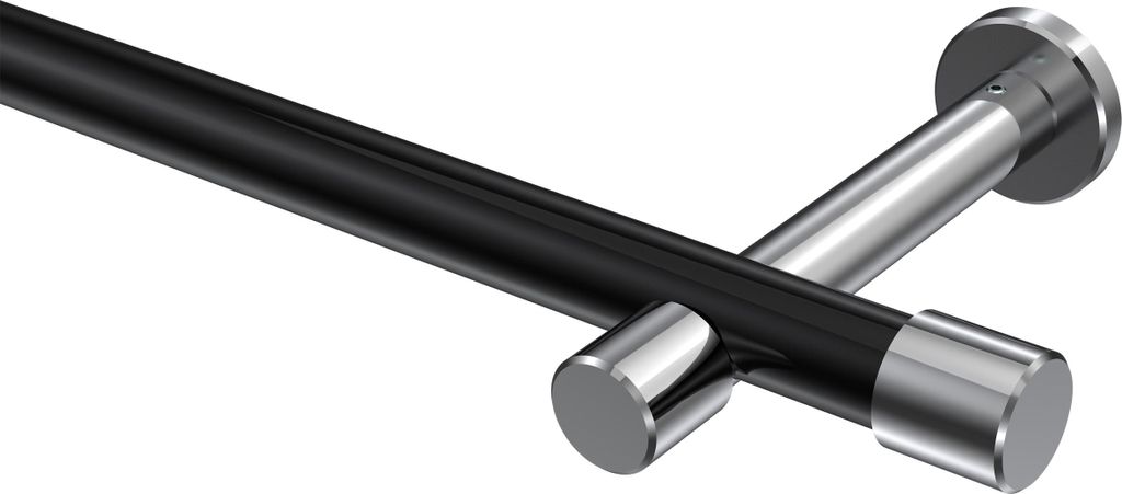 Interdeco Gardinenstange / Vorhangstange Schwarz / Chrom, Typ Prestige Santo (Kappe) ohne Ringe, 20 mm Ø 1-läufig, 120 cm