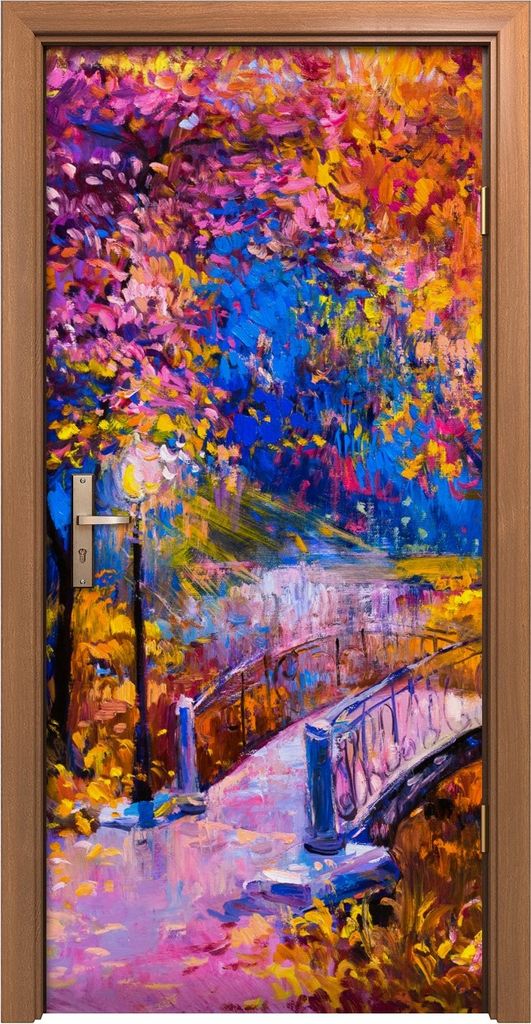 Türposter 90x200 cm Türaufkleber Türtapete Türfolie Klebefolie Kunst Landschaft buntes Herbst Malerei