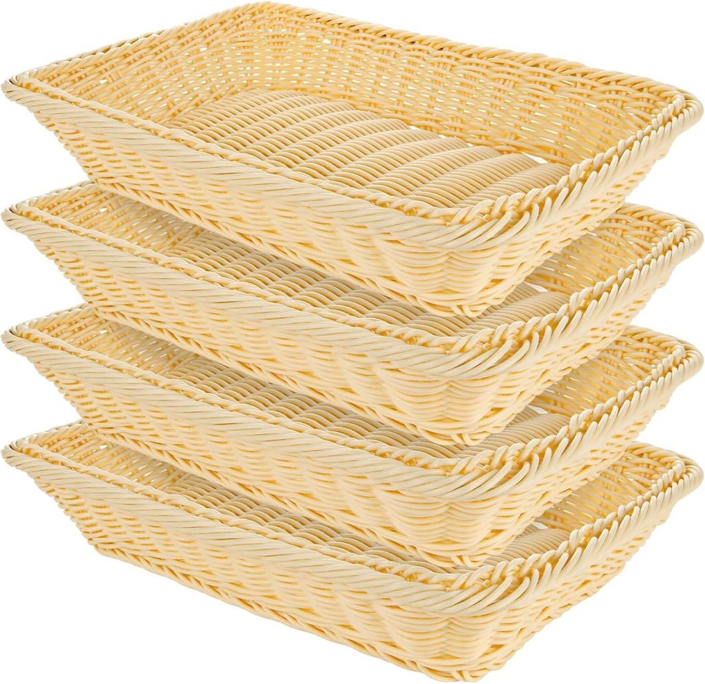 Geflochtenes Brotkorb-Set - modernes Design - 4 Stück - Rattan - 35 x 25 x 7 cm