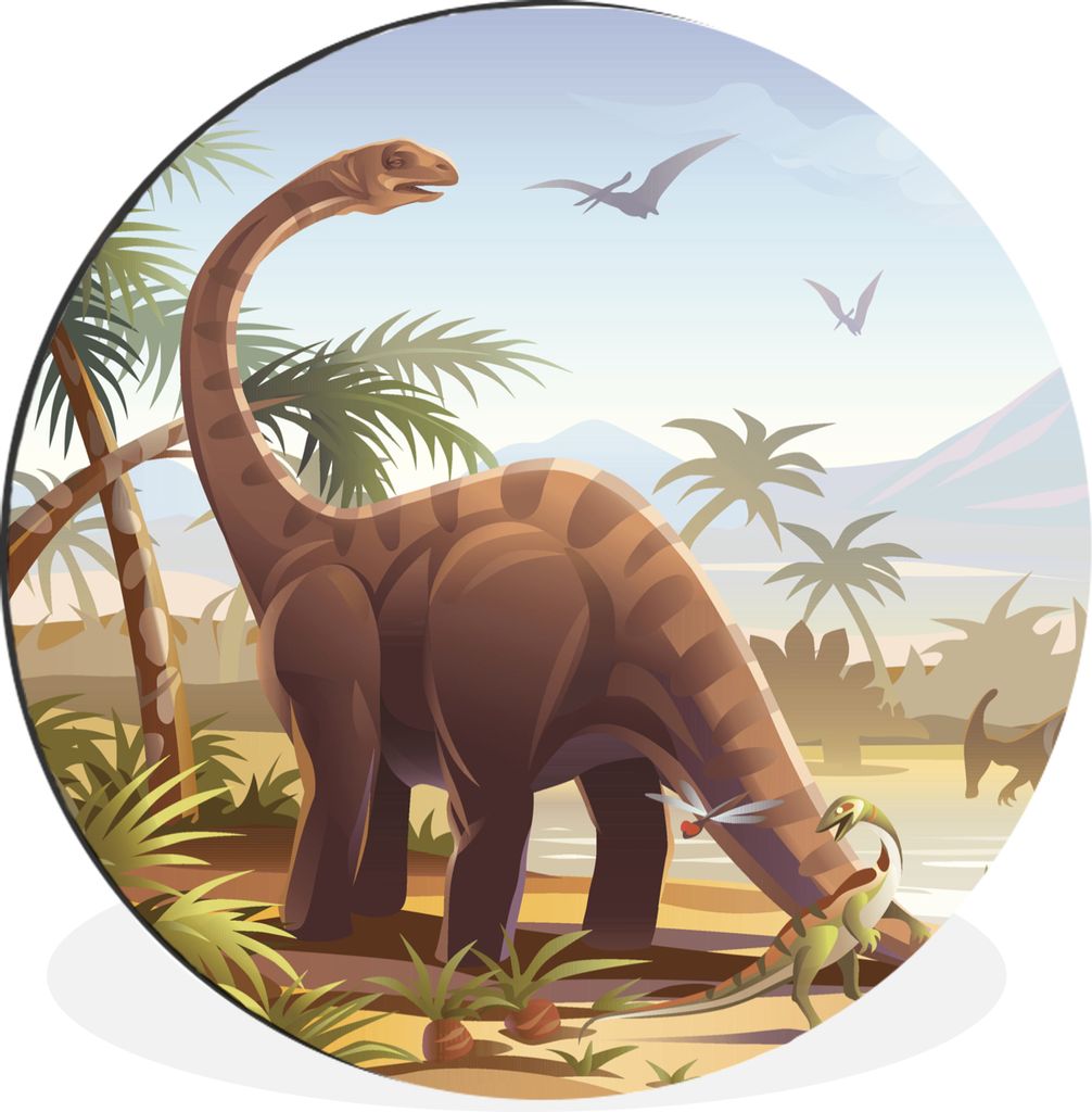 MuchoWow Aluminium Wandkreis Dinosaurier - Landschaft - Tropisch - Kinder - Jungen Ø 60 cm Wanddeko Modern Wohnzimmer - Wand Kreis - Wandbild - ...