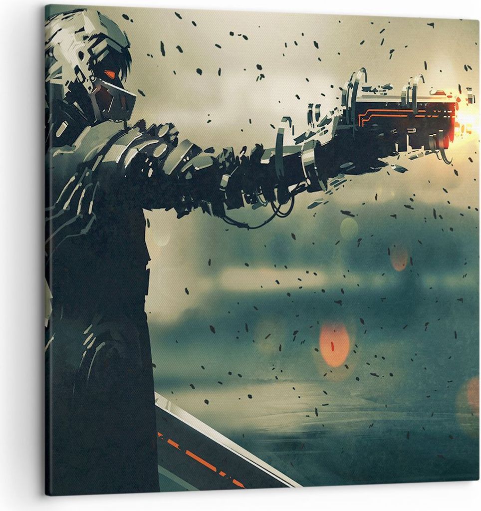 Bild auf Leinwand - Leinwandbild - Zukunft Waffe künstlerisch - 50x50cm - Wand Bild - Wanddeko - Leinwanddruck - Bilder - Kunstdruck - Wanddekorat...