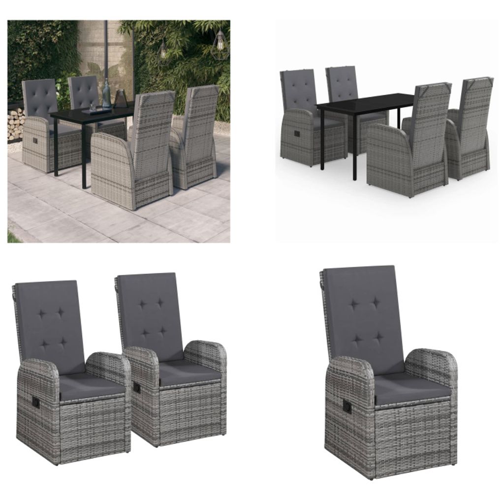 vidaXL 5 tlg. Garten Essgruppe mit Kissen Grau - Garten Essgruppe - Garten Essgruppen - Gartenmöbel Set - Garten Möbelset