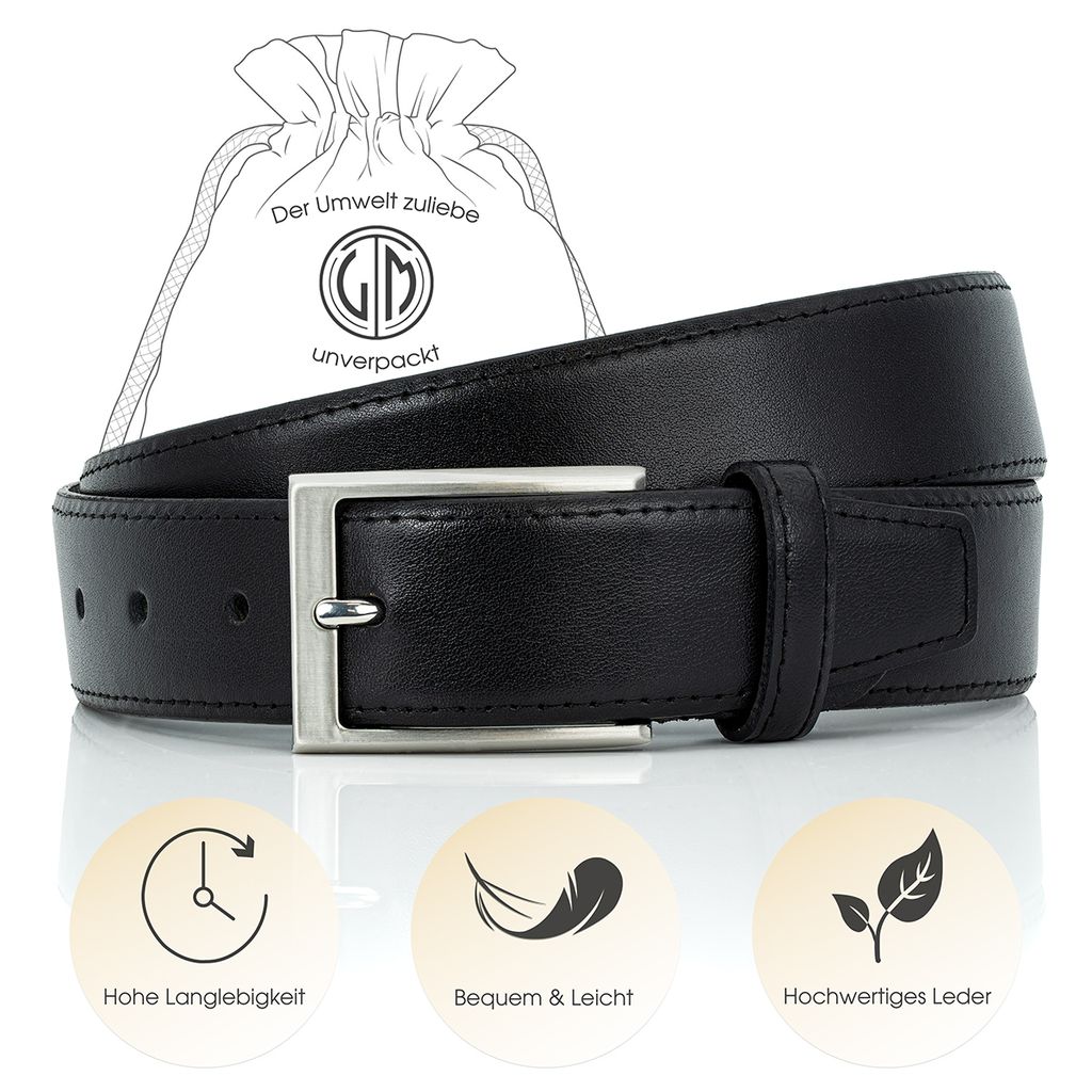 LINDENMANN Ledergürtel Herren, schwarz 35 mm Rindleder, Klassik-Gürtel, Farbe / Color:schwarz, Size US / EU:Bundweite 120 cm Gesamtlänge 135 cm ...