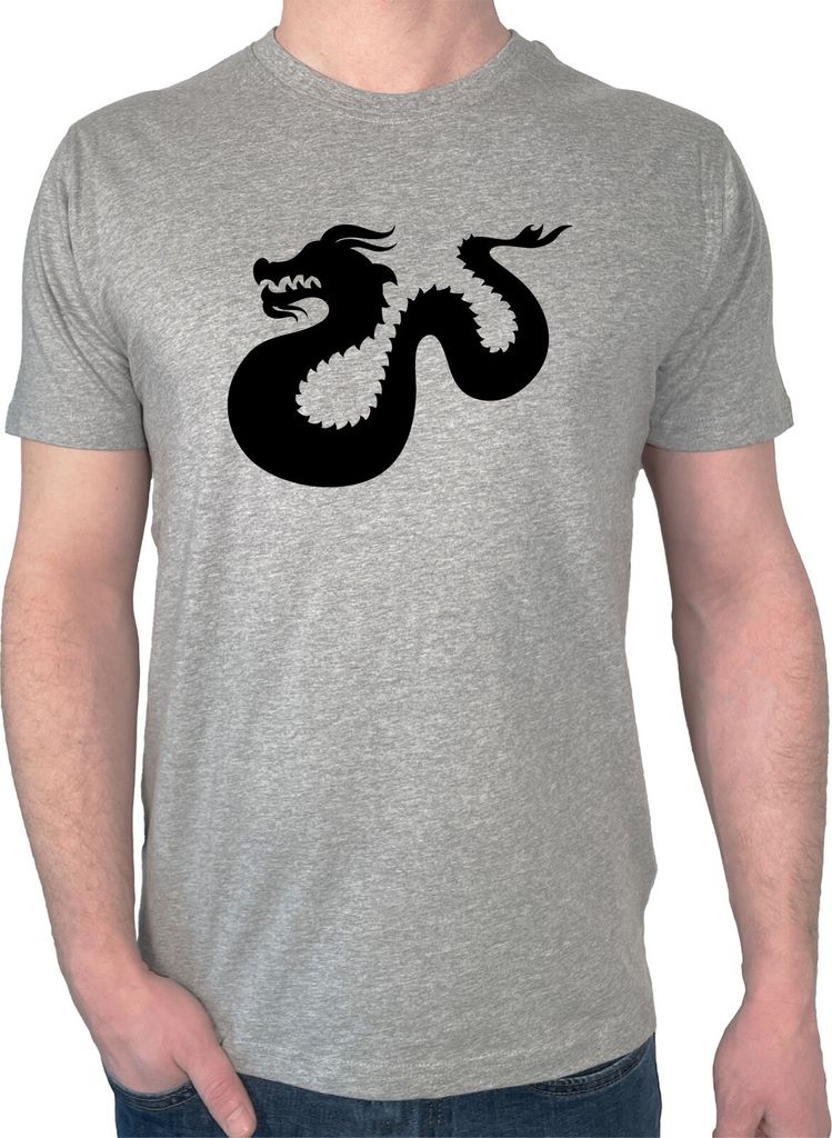 Huuraa Herren T-Shirt Dragon Silhouette 3XL Sport Grey Bio Baumwolle Fairtrade Herrenshirt Geschenkidee