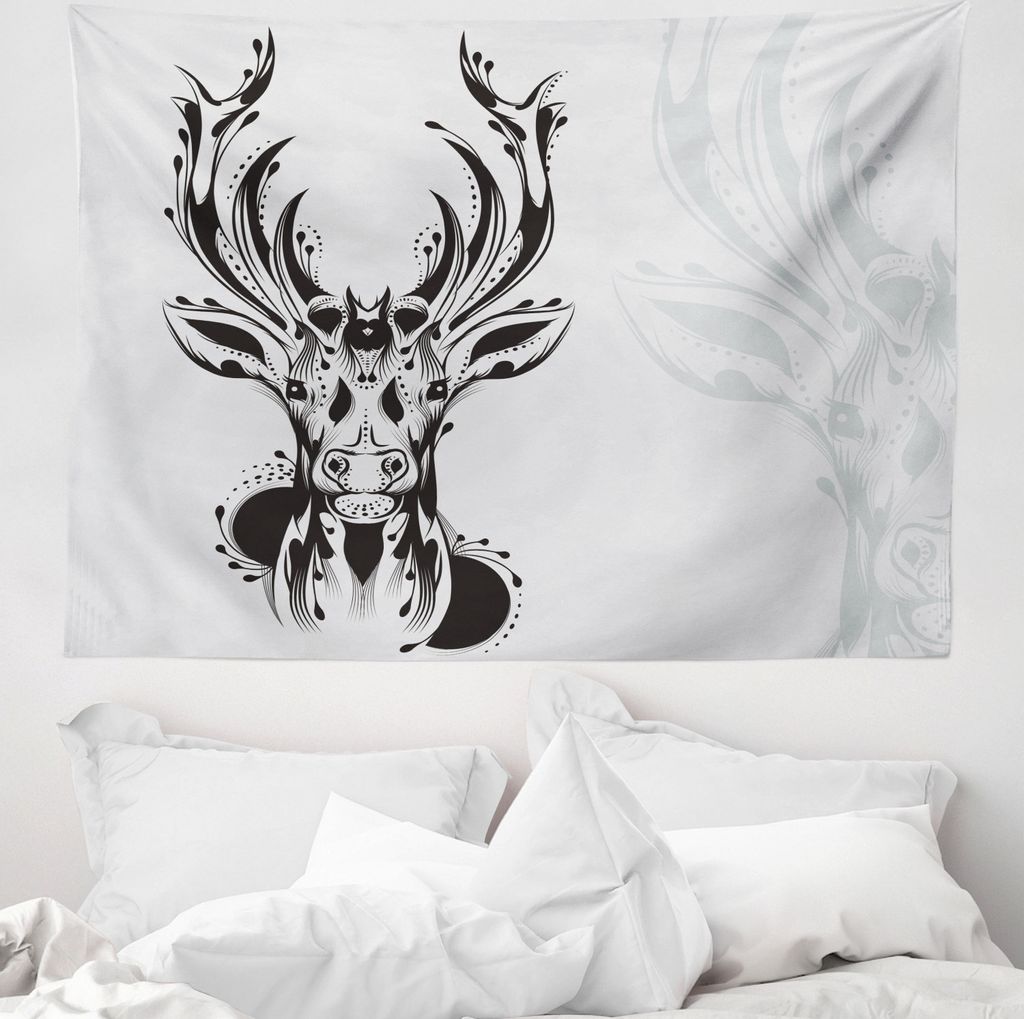 ABAKUHAUS Geweih Wandteppich, Stammes- Rotwild-Schatten-Art aus Weiches Mikrofaser Stoff Waschbar ohne Verblassen Digitaldruck, 150 x 110 cm, Pale ...