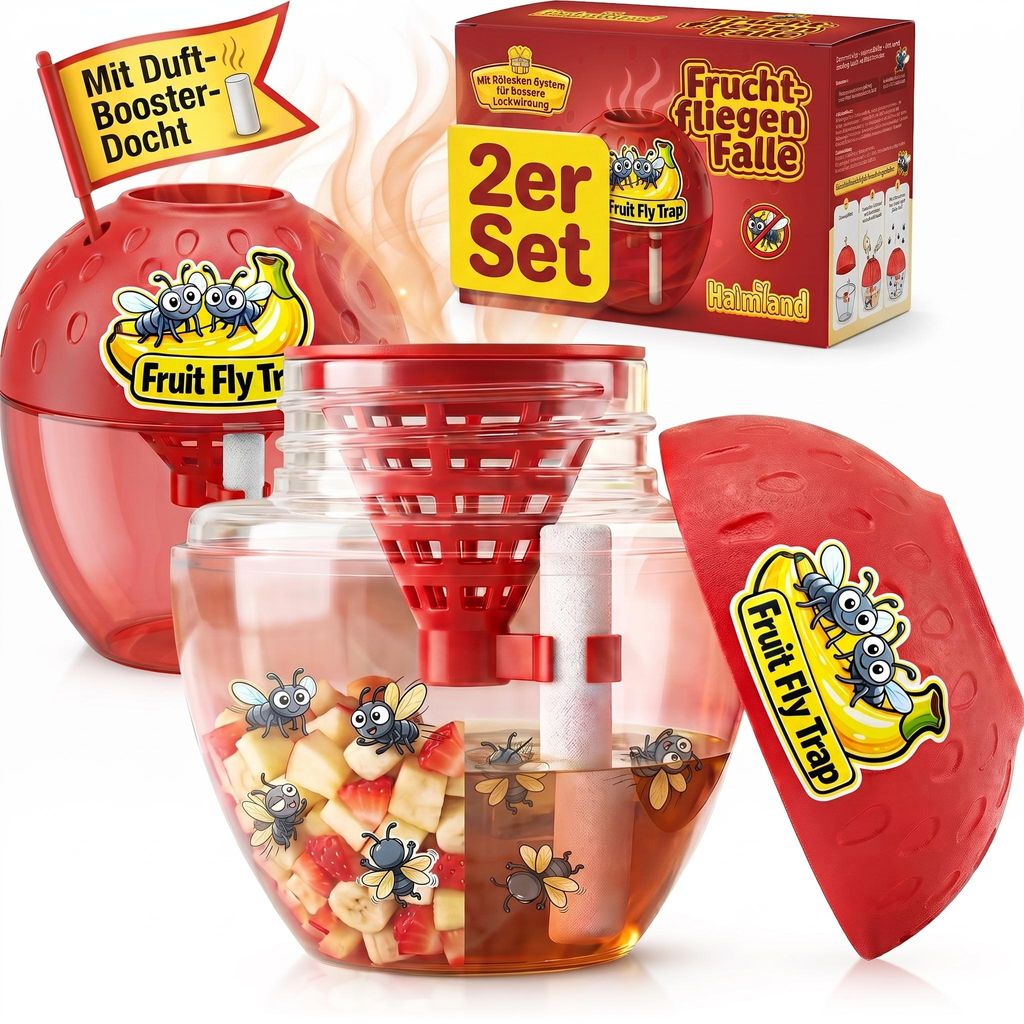 2er-Set Fruchtfliegenfalle & Obstfliegenfalle mit Produktbild  KI-generiertes Bild