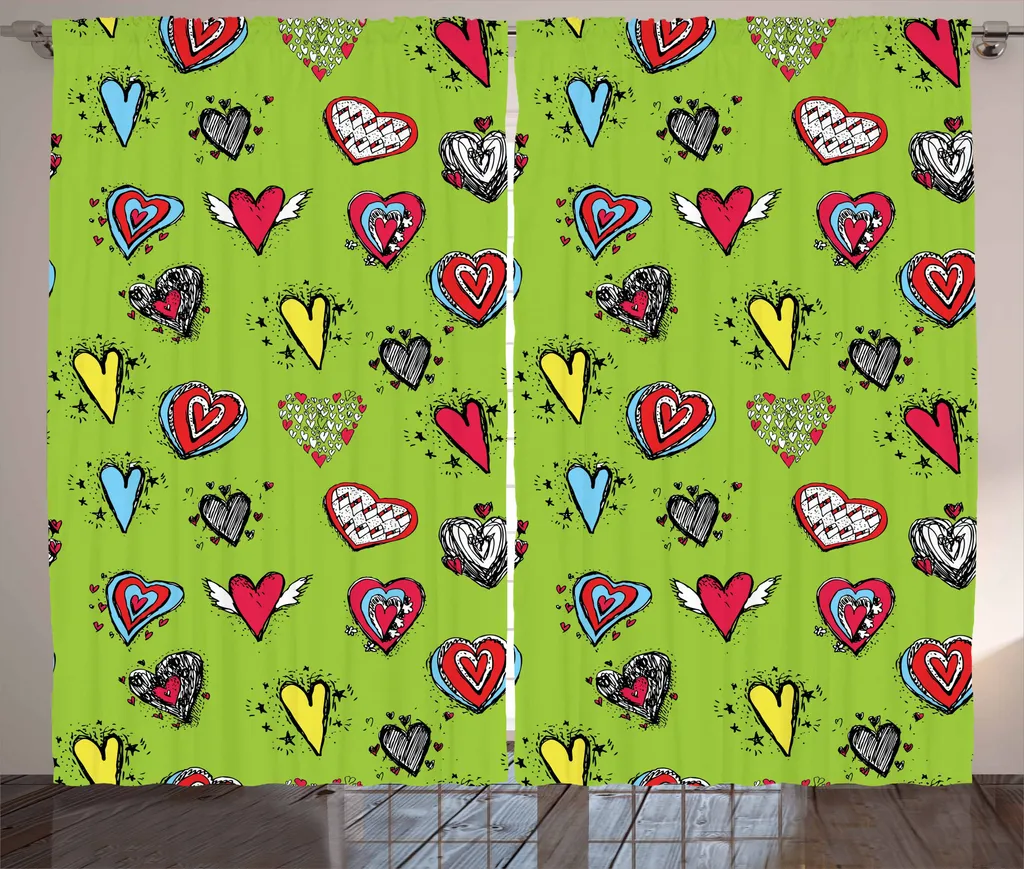 Tenda Rustica ABAKUHAUS Cuori 280x175 cm Verde Rosso - Ideale Casa