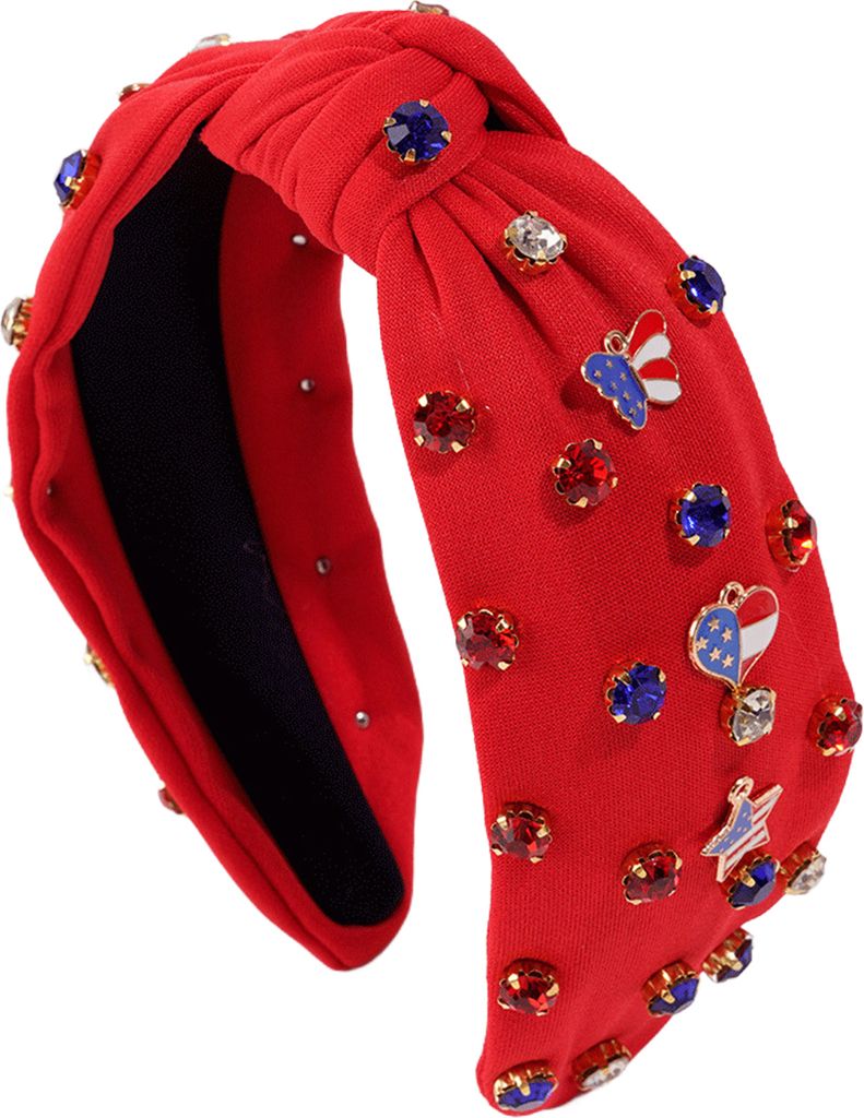 Damen-Stirnband zum 4. Juli, rot, weiß, blau, Knoten, Perlen, Haarreif mit amerikanischer Flagge, Unabhängigkeitstag-Accessoires