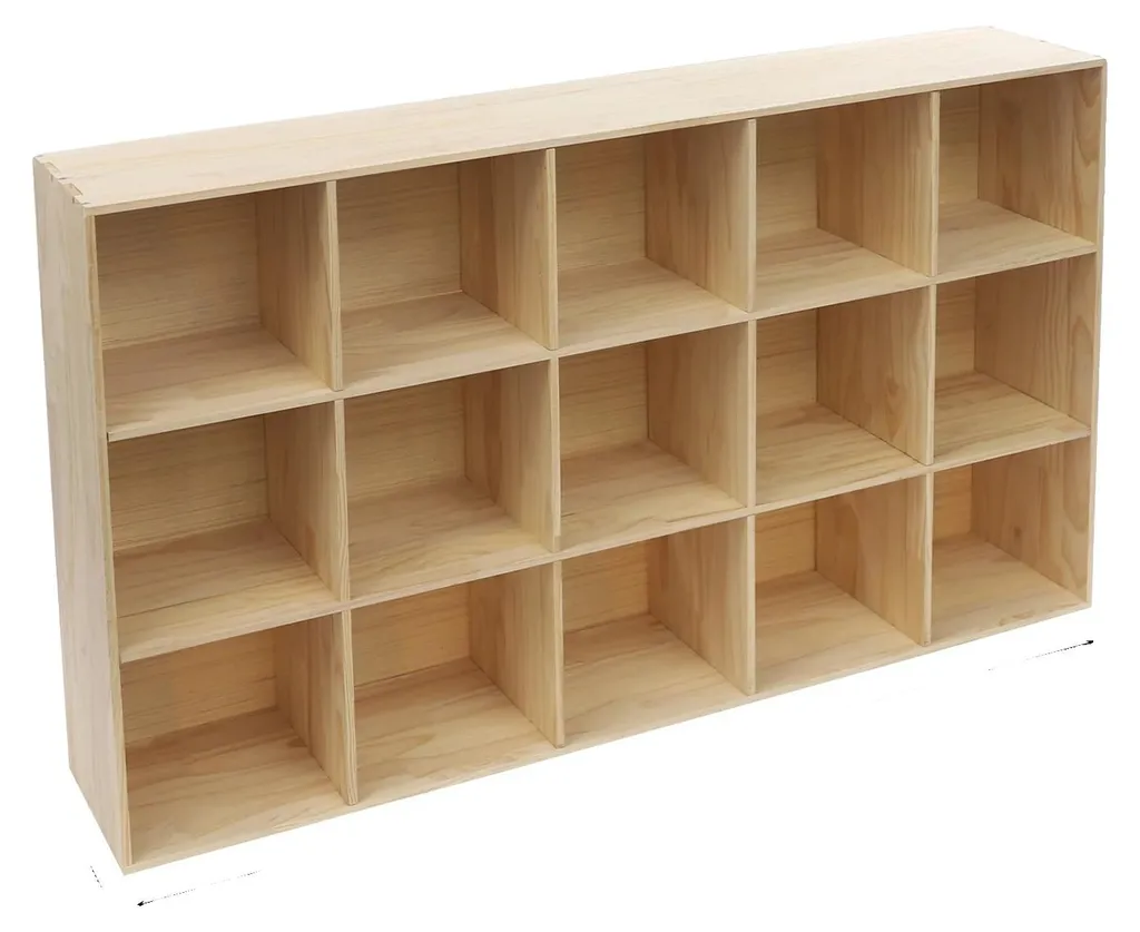 Meuble de rangement 15 cases en bois, étagère basse multi-usages
