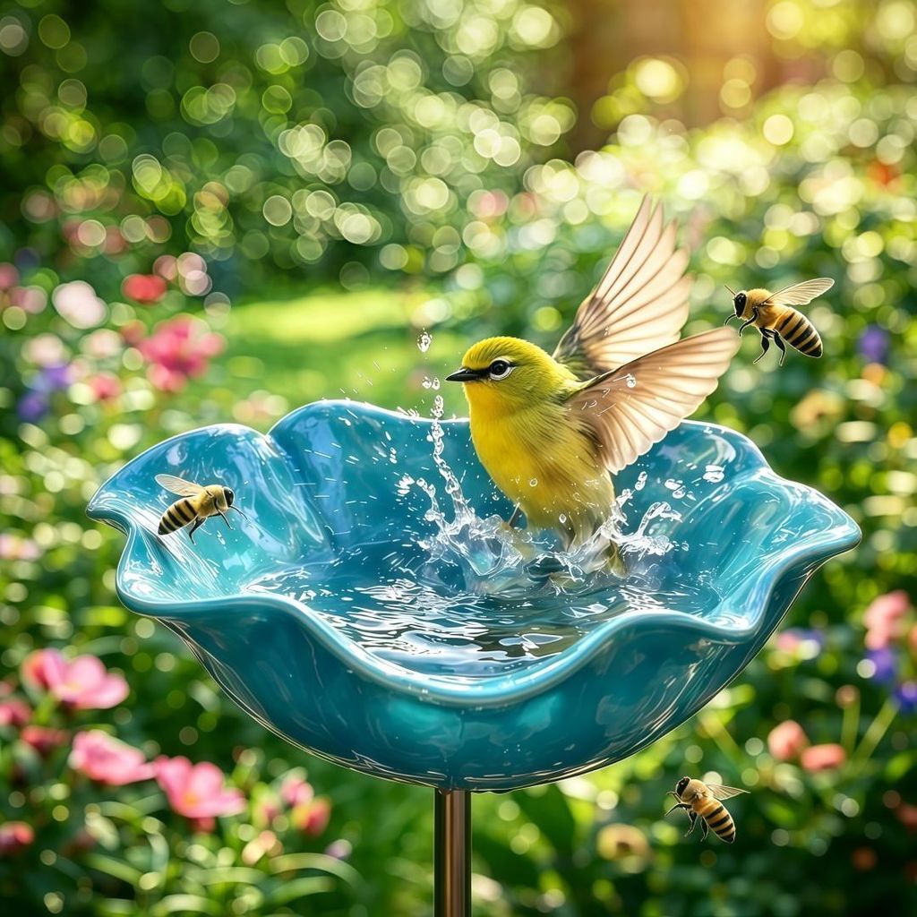 Vogeltränke Garten Metall, Bienen Tränke mit Erdspieß, Produktbild 