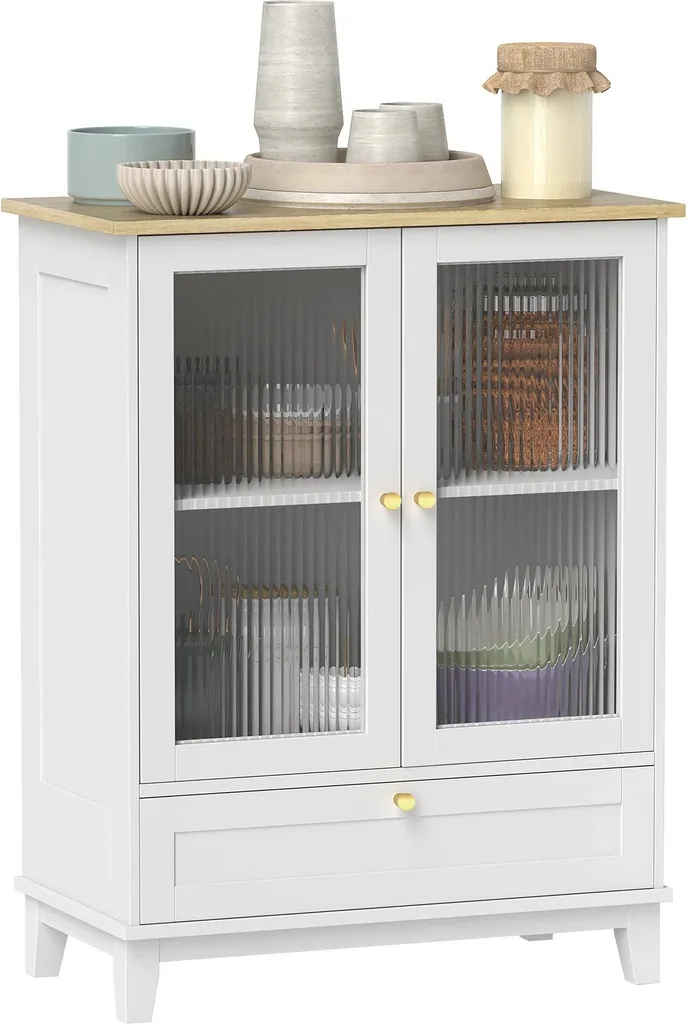 Meuble de Rangement Bas avec Portes Vitrées pour Entrée et Petit Salon