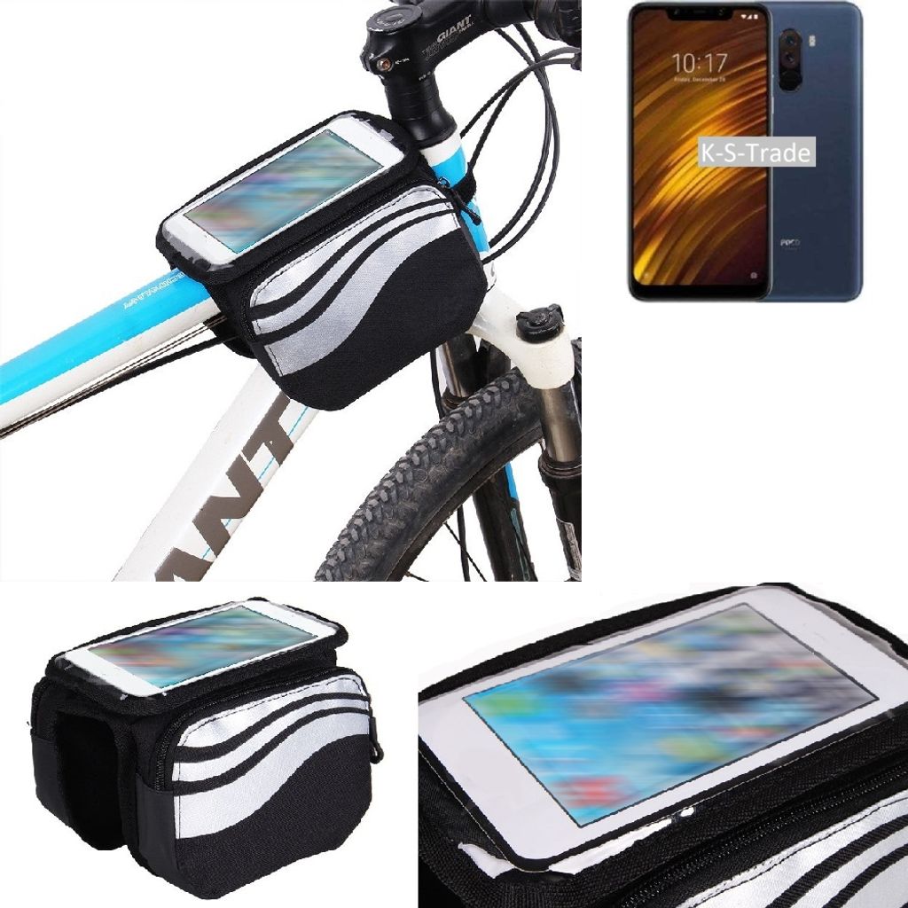 K-S-Trade Rahmentasche Fahrrad-Halterung kompatibel mit Xiaomi Pocophone F1 Rahmenhalterung Fahrrad Handyhalterung Fahrradtasche Handy Smartphone