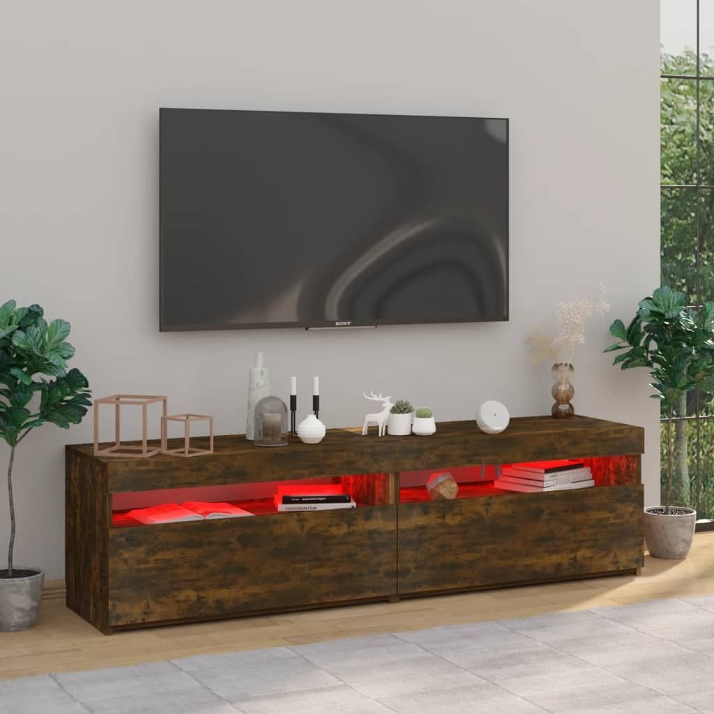 "Rabatt" TV-Schrank mit LED-Leuchten 2 Stk. Räuchereiche 75x35x40 cm - TV-Schränke CC21236
