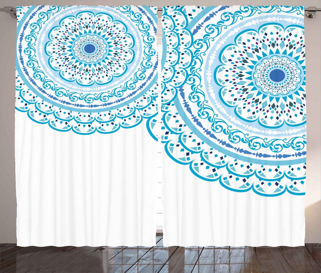 ABAKUHAUS Mandala Rustikaler Vorhang, Modernisierte Geistig Motiv, Wohnzimmer Universalband Gardinen mit Schlaufen und Haken, 280 x 225 cm, Hellbla...