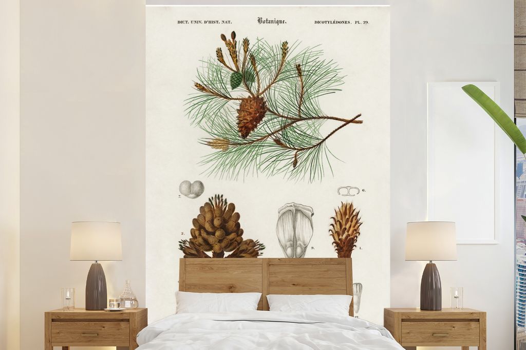 MuchoWow Fototapete für Wohnzimmer oder Schlafzimmer Wandtapete Vinyl Motivtapete Baum - Vintage - Saatgut - 155x240 cm - Tapete