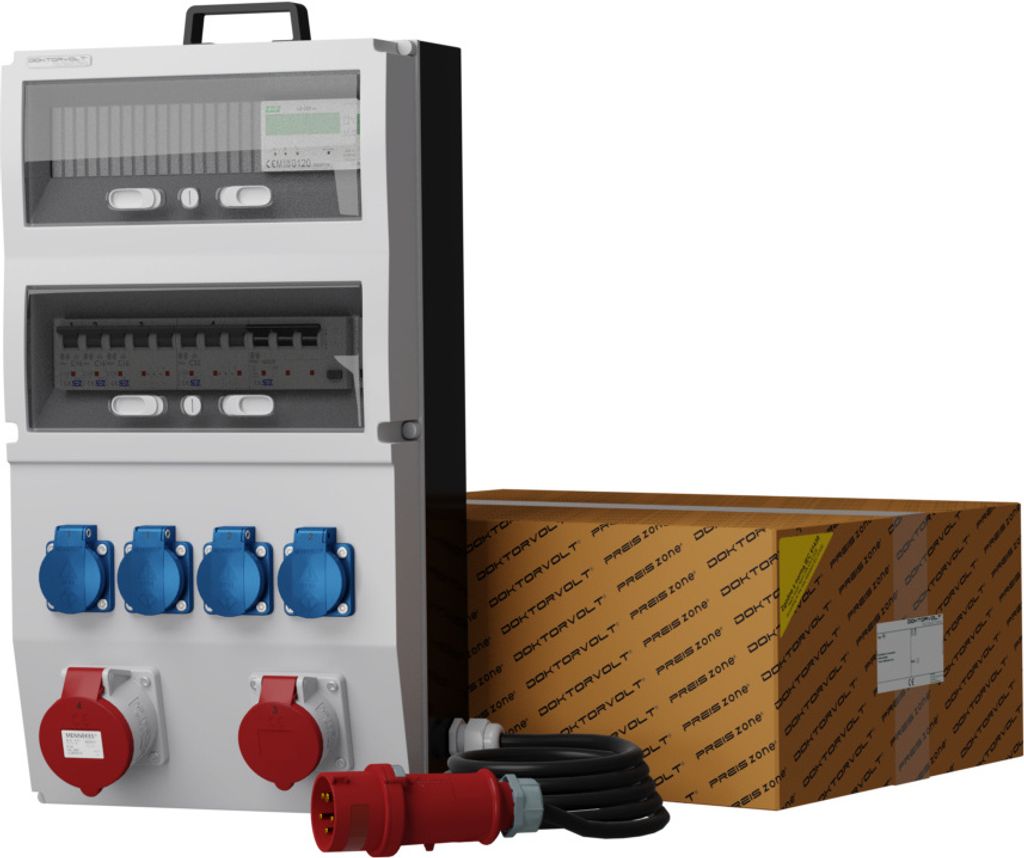 Stromverteiler eXT-S/FI 32A 16A 4x230V MID Stromzähler und Kabel Doktorvolt 2339