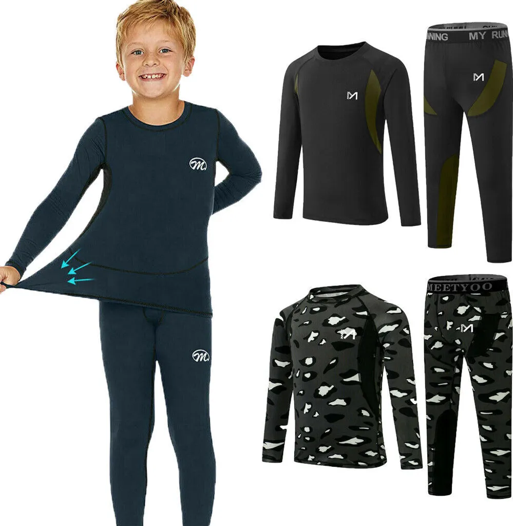 2x Thermounterwäsche Langarm-Shirt & Long Johns Für Kinder (3-4 Jahre) - Weich, Wärmend, Feuchtigkeitsableitend