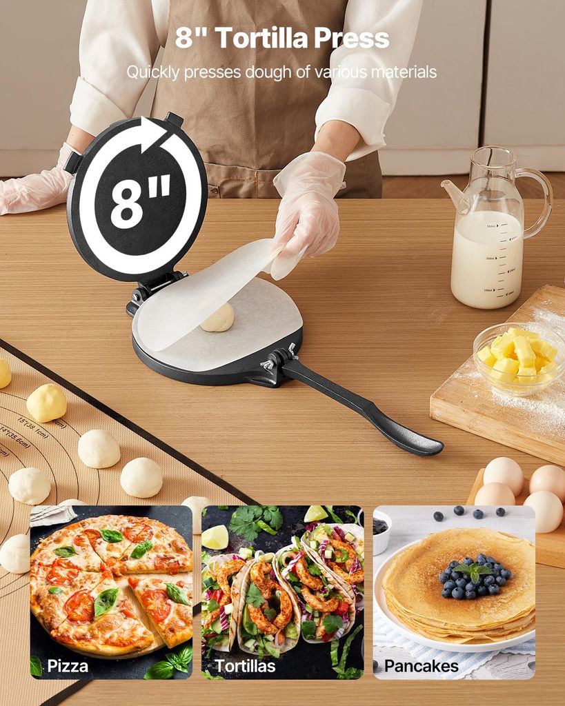 VEVOR Tortilla-Presse 20 Cm – Gusseisen, Handbetr Produktbild-Vorschau 2