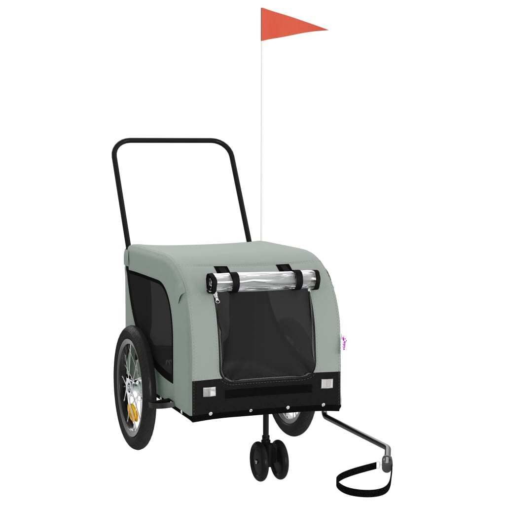 vidaXL Remorque pour vélo Chiens Gris et noir Tissu Oxford Image du produit 