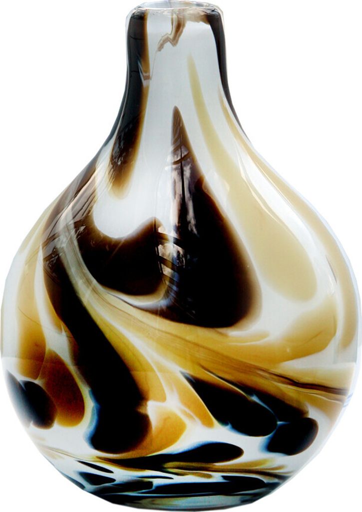 Glasvase Blumenvase Flasche Gefäß Nelke 20cm Dekoration weiß braun mundgeblasen
