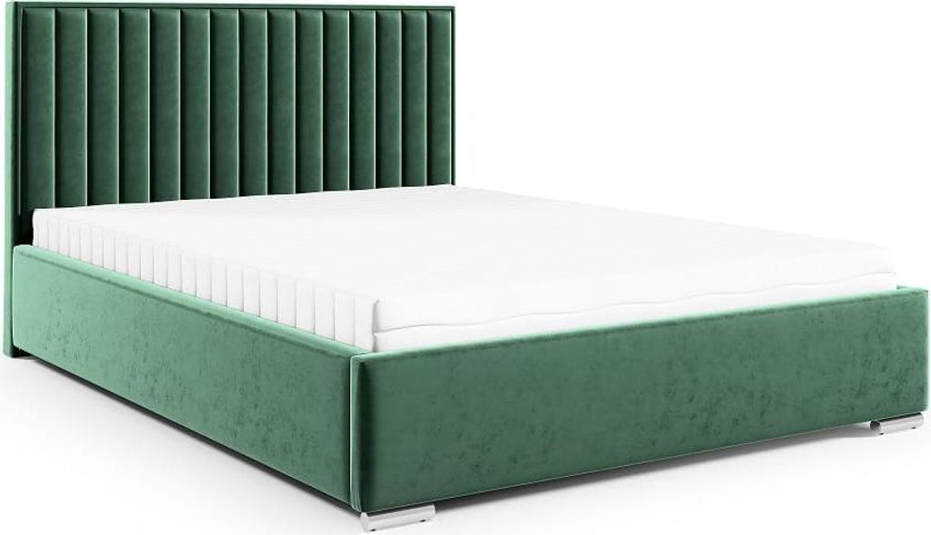 LIKMA PV3 Polsterbett Flaschengrün 180x200 cm mit Stauraum und Gaslift Verchromte Füße Doppelbett mit Kopfteil 11 cm Bettgestell Ohne Matratze S...