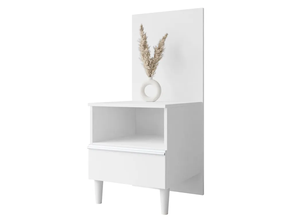 Table de chevet Luk avec tiroir et pieds scandinaves coloris blanc mat