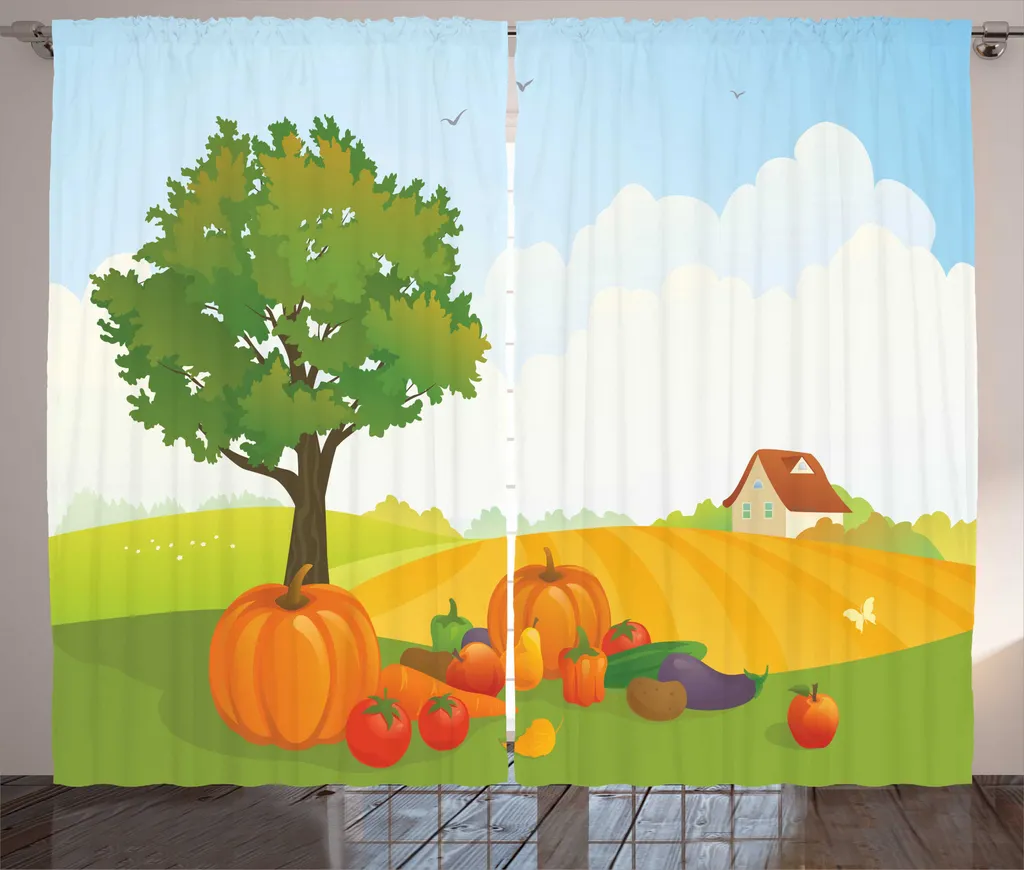 ABAKUHAUS Rideau Rustique Bleu Ciel Thème Rural Végétal 280 x 225 cm