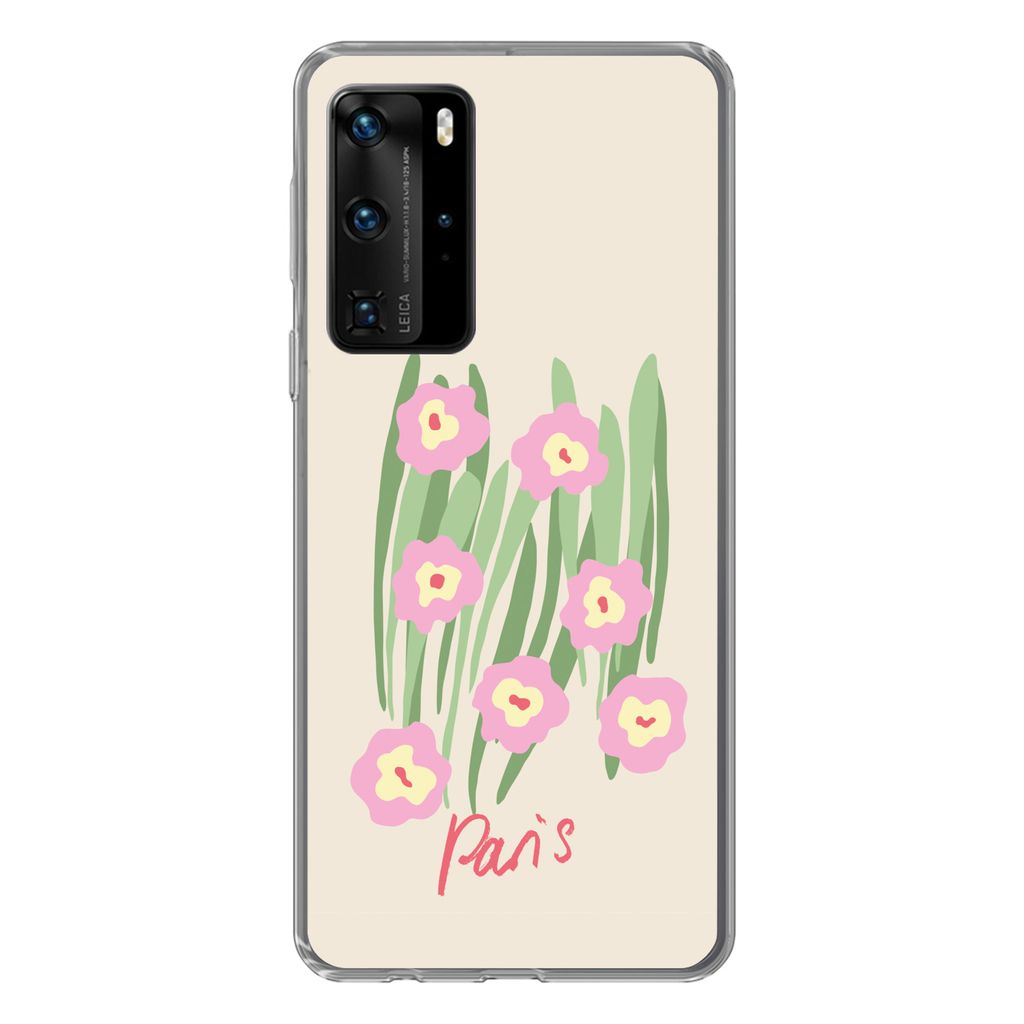MuchoWow Handyhülle Schutzhülle Hülle für Huawei P40 Pro Blume - Rosa - Gras Silikon Softcase Handy Hülle - Schutz