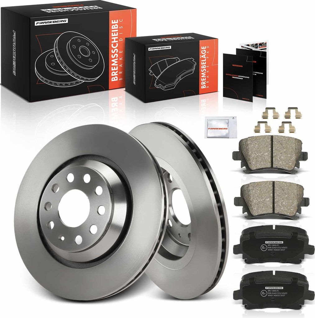 Frankberg 2x Bremsscheiben 4x Bremsbeläge Hinterachse für VW Golf V EOS Audi A3 Seat Leon SC ST Skoda Superb II Kombi