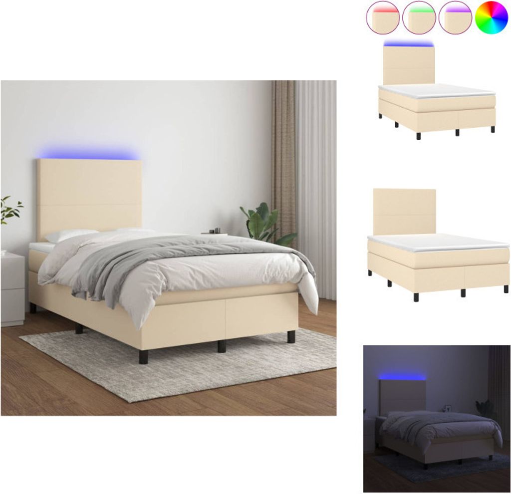 vidaXL Boxspringbett mit Matratze & LED Creme 120x200 cm Stoff - Betten & Bettgestelle