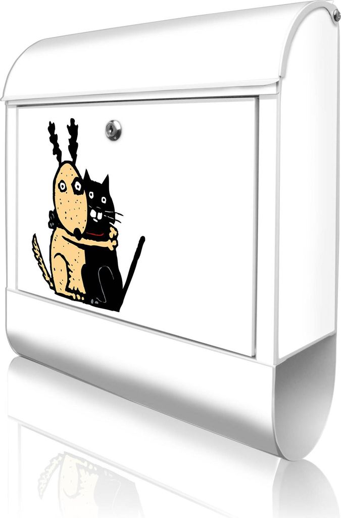 banjado Design Briefkasten Stahl weiß mit Zeitungsfach pulverbeschichtet "Beste Freunde Immer" 38x46x12,5cm & 2 Schlüssel - Postkasten A4 Einwurf...