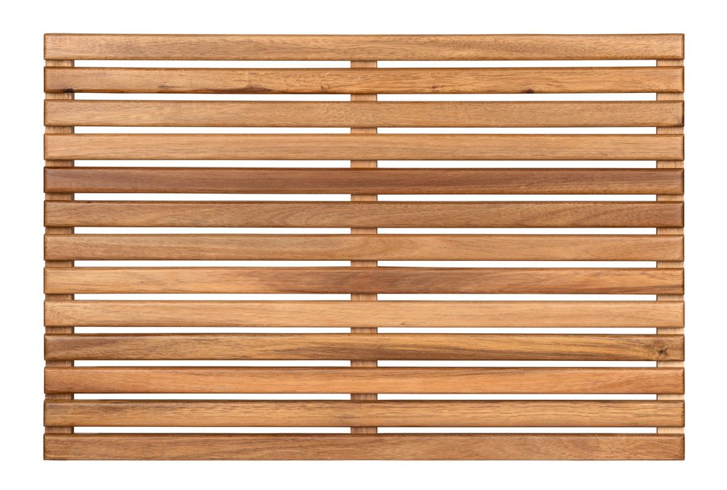 A wooden slatted mat on a white background.