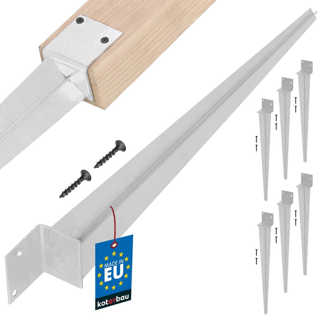 KOTARBAU 6er Set L Pfostenträger zum Einschlagen 500 mm Einschlag Erdanker 50 60 mm Bodenanker für Zäune Einschlaghülse für Holzpfosten Stah...