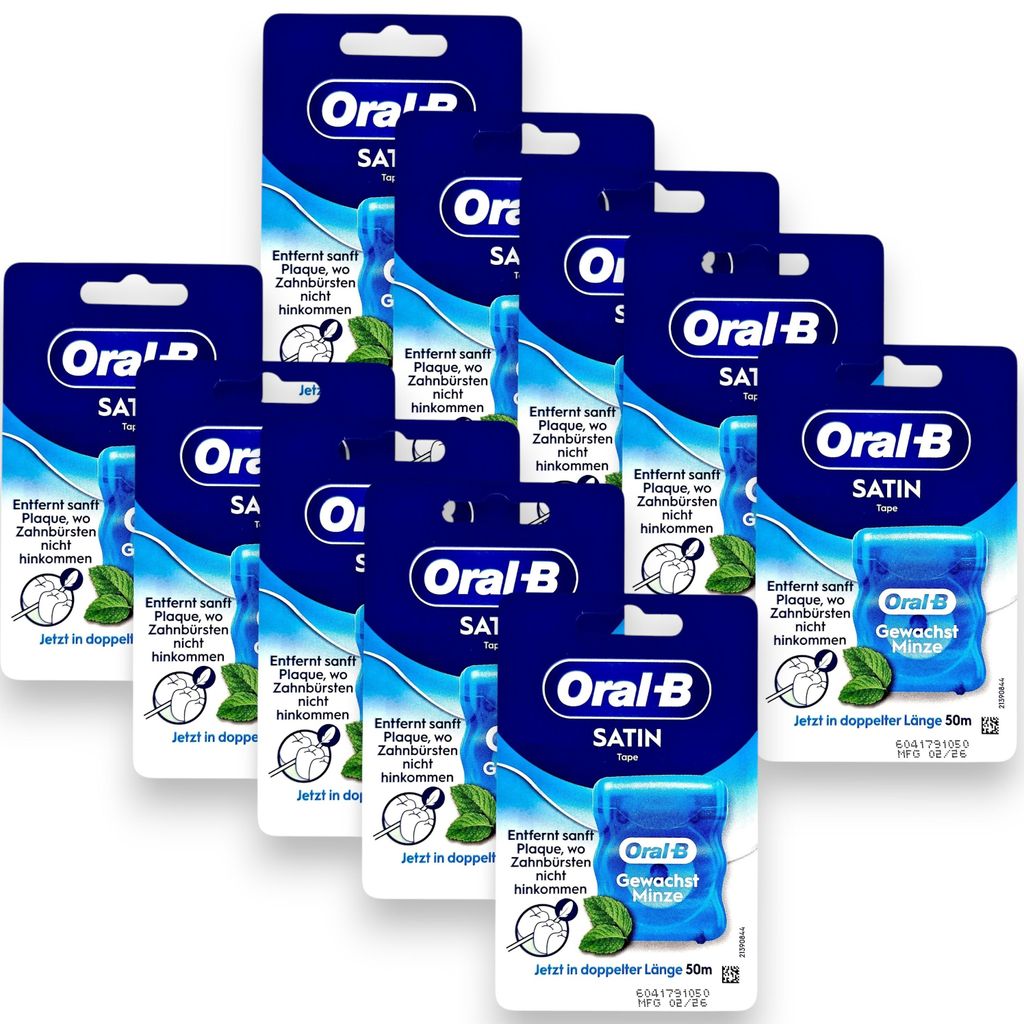 10x Oral-B SatinTape Zahnseide gewachst Minze 50m