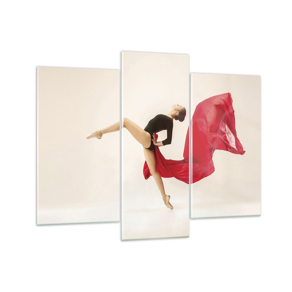 Bilder auf glas - 3 Teile - Ballerina Tanz Rot - 130x100cm - Glasbilder - Wandbilder - Bilder - zum Aufhängen bereit - Wanddekoration aus Glas - G...