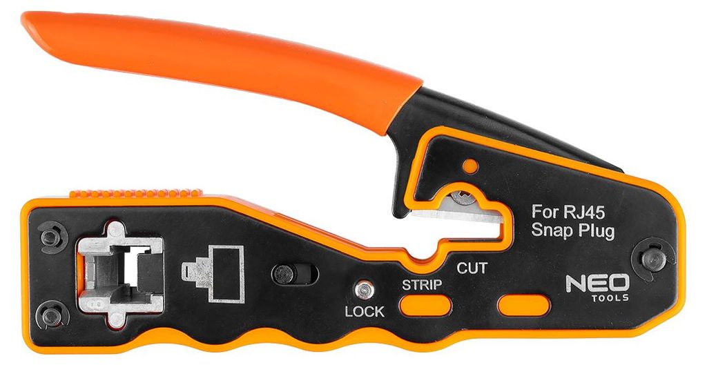 NEO TOOLS RJ45 Crimpzange für Durchgangsstecker Pass-Through 135mm Kompaktes Netzwerkwerkzeug