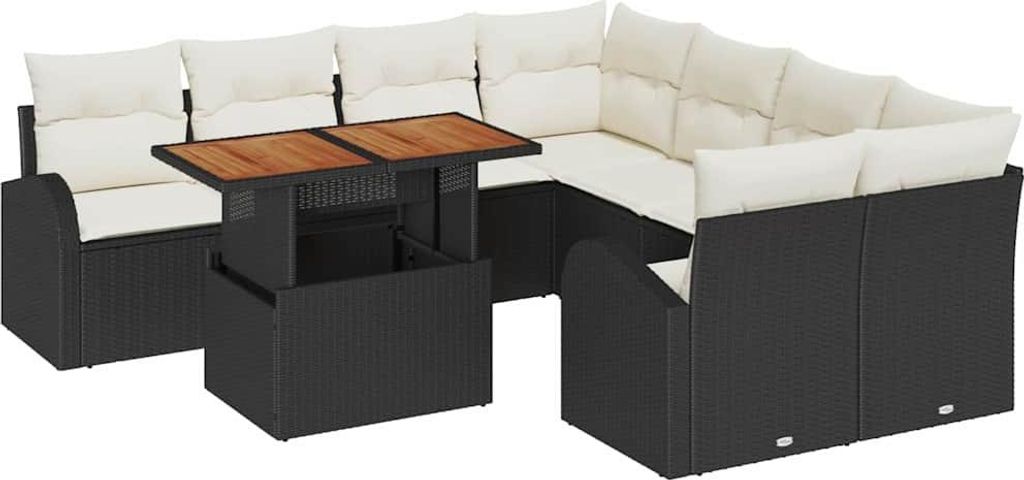 "im Sonderangebot" Garten-Sofa-Set - Balkonmöbel/Loungeset - elegantes Design - mit Kissen 9 pcs Schwarz und Creme - 100x55x73cm - Gartensofas DEM...