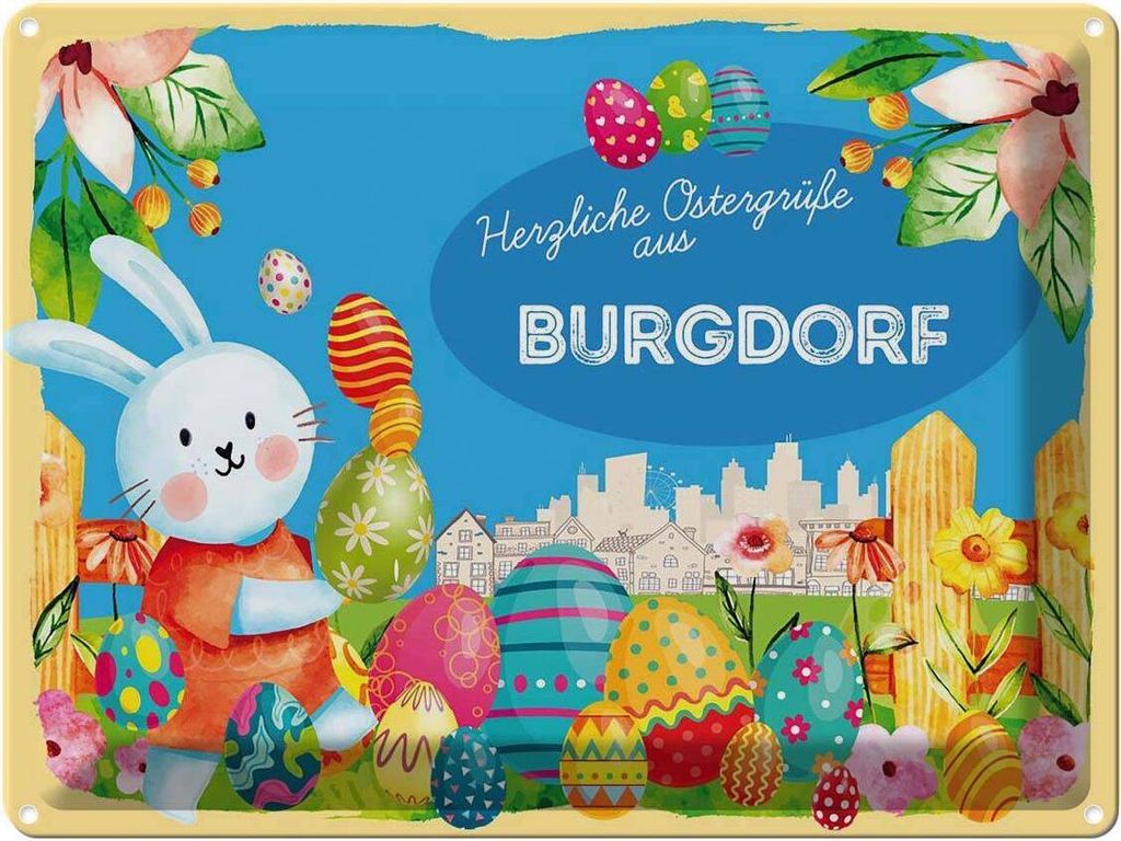 vianmo Blechschild 30x40 cm Ostern Ostergrüße BURGDORF Gruß