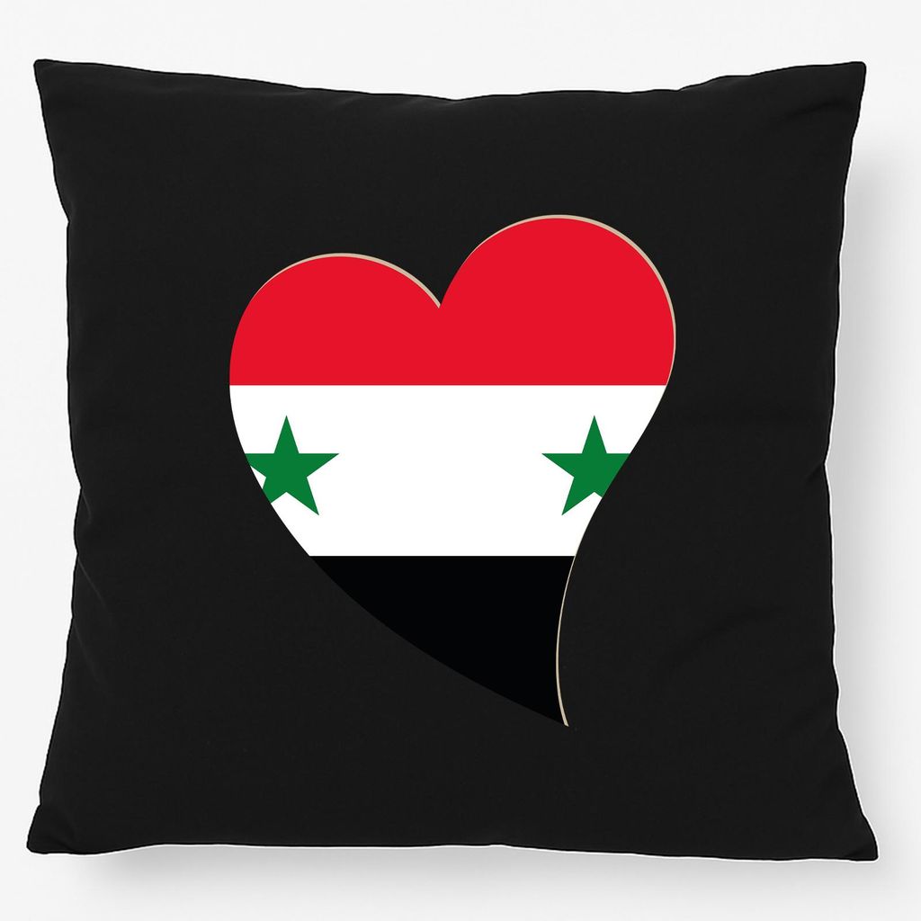 Huuraa Kissen Syrien Flagge Herz 40x40cm mit Füllung Black Baumwolle Dekokissen Geschenkidee