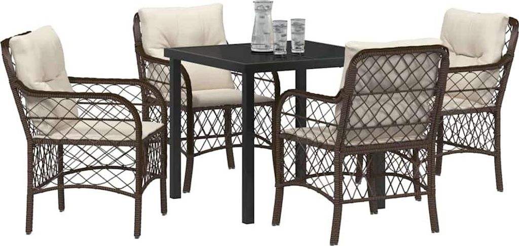 vidaXL Garten Essgruppe mit Kissen 5 pcs Braun Poly-Rattan
