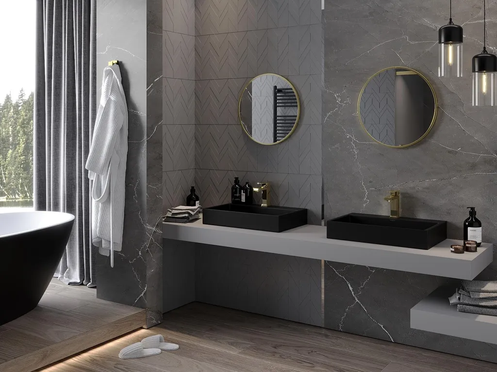 Mexen Loft specchio da bagno rotondo 30 cm, cornice dorata - 9850-030-030-000-50 - 3