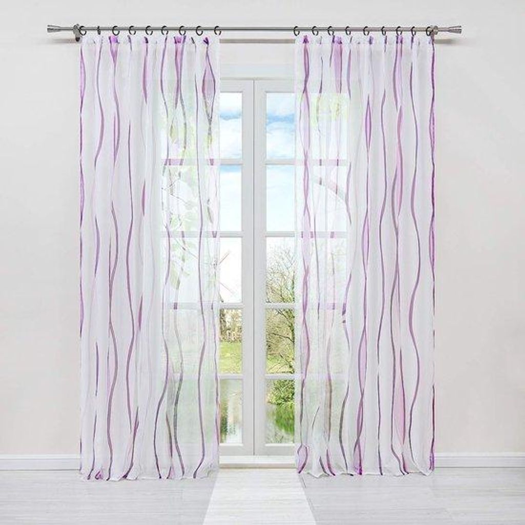 Lichtes und luftiges Voilegardinen-Set mit modernem Wellenmuster und Faltenband 140x245 cm