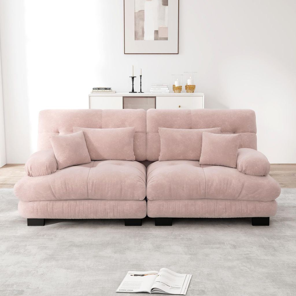Sweiko Cloud Ecksofa für Wohnzimmer, Chenille Doppelsofa mit 2 Lendenkissen und 2 Dekokissen, Massivholzrahmen, Chenille Rosa