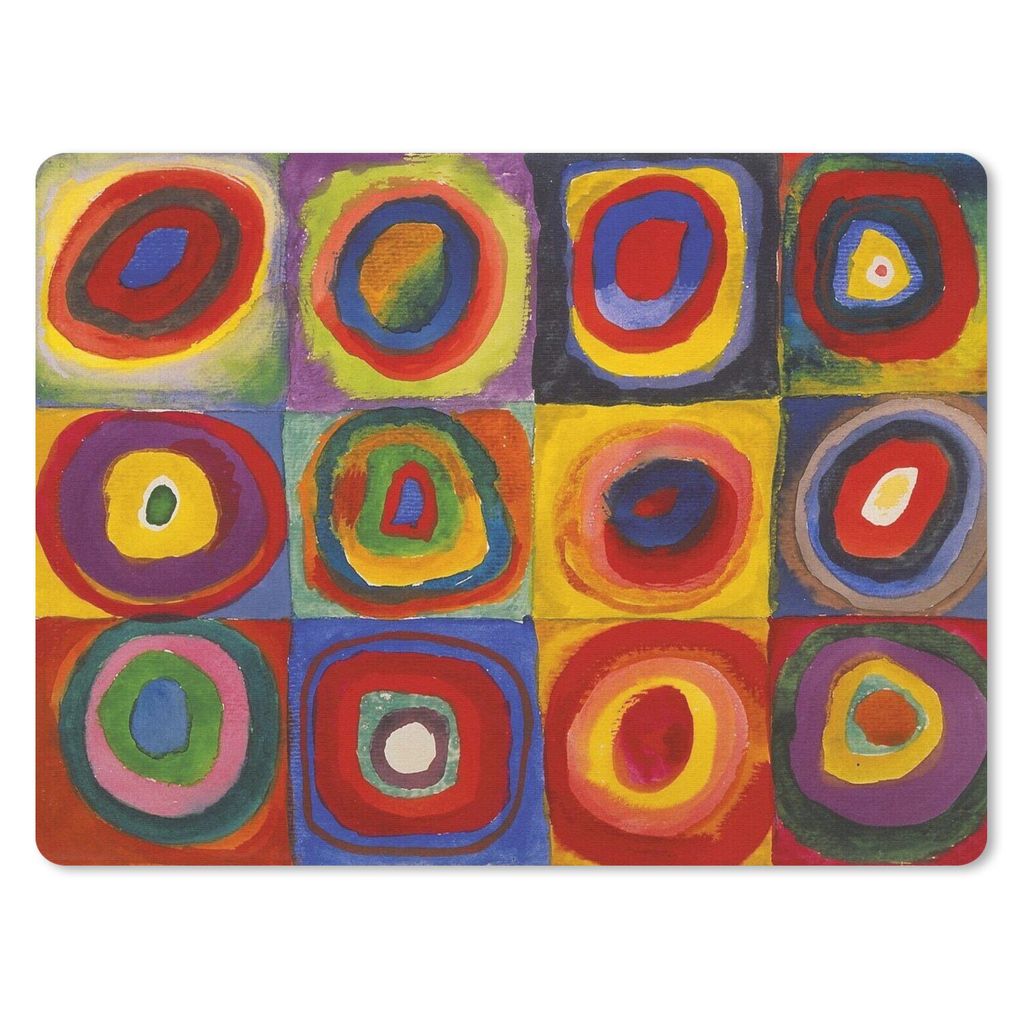 MuchoWow Mauspad Mousepad Quadrate mit Kreisen; eine Farbstudie - Gemälde von Wassily Kandinsky 23x19 cm - Mousepads - Maus Mat - Pad - Mausunte...