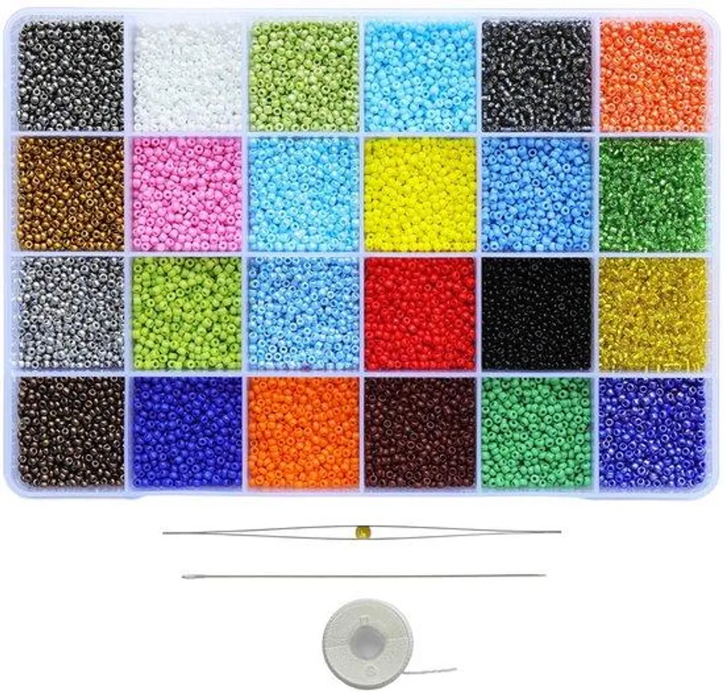 Kit de 15 600 mini perles en verre multicolores haute brillance 24 nuances